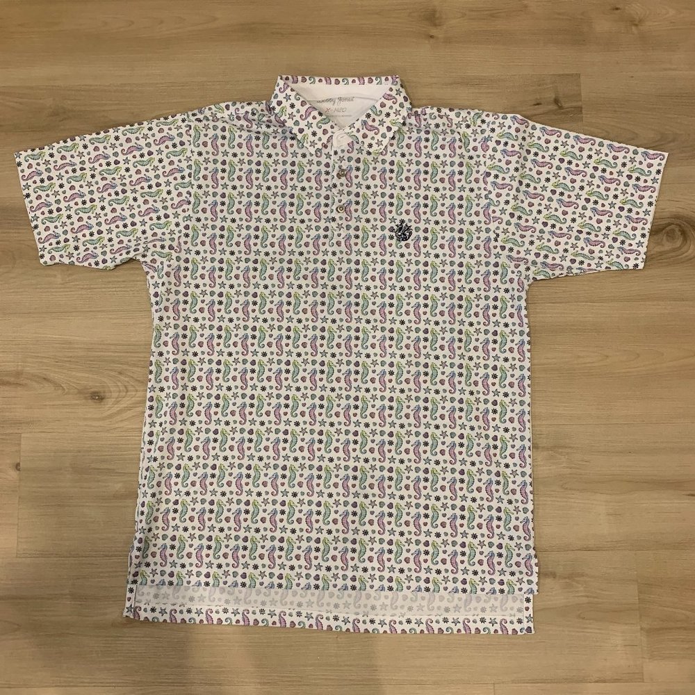 Bobby Jones Men's Large Polo/Golf Shirt with seahorse and seashell design
